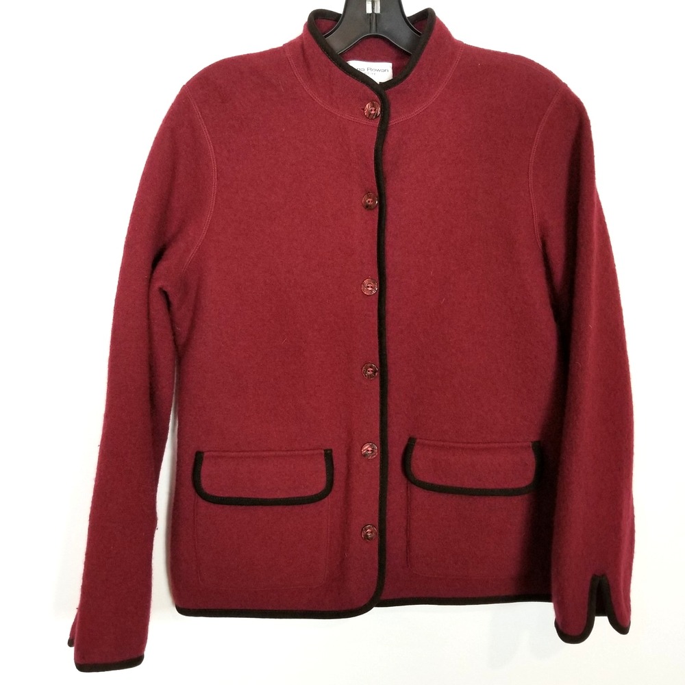 Rena Rowan Women 100%‎  Wool Button Up Cardigan Jacket Sz S Petite Red Classic